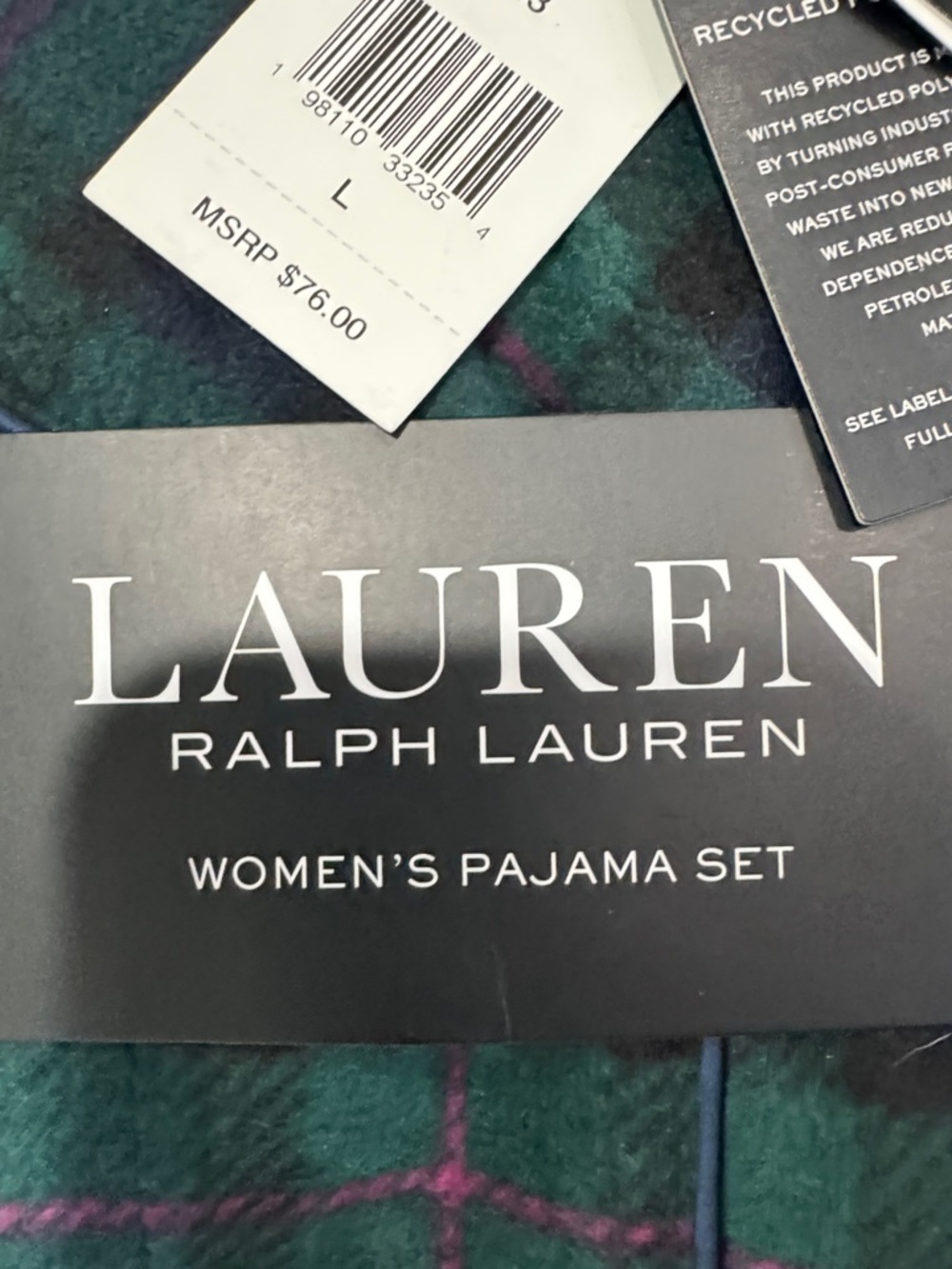 Lauren Ralph Lauren Plaid Women's Pajama Set Size Large - Picture 5 of 5